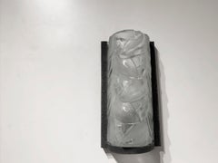 Pair of French Art Deco Wall Sconces in Press Molded Glass and Wrought Iron