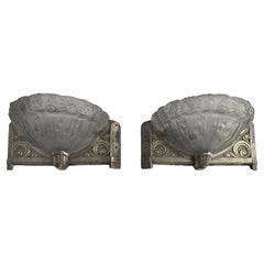 Antique Pair of French Art Deco Wall Sconces in the Style of Degue