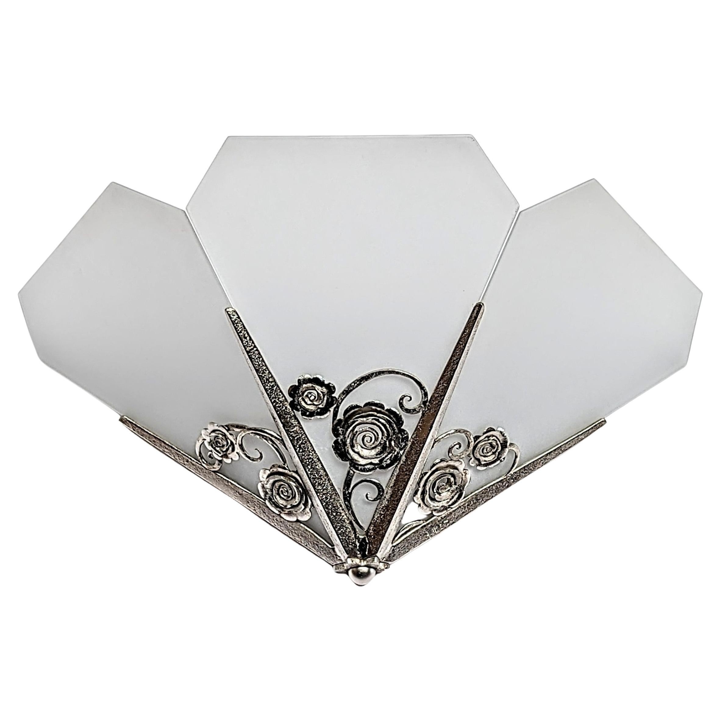 Pair of French Art Deco Wall Sconces Signed by Amiot (Matching Chandelier) For Sale