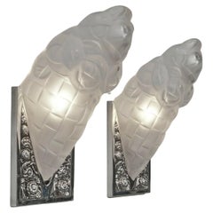 Pair of French Art Deco Wall Sconces Signed by Degue