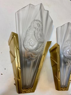 Pair of French Art Deco Wall Sconces Signed by Degue