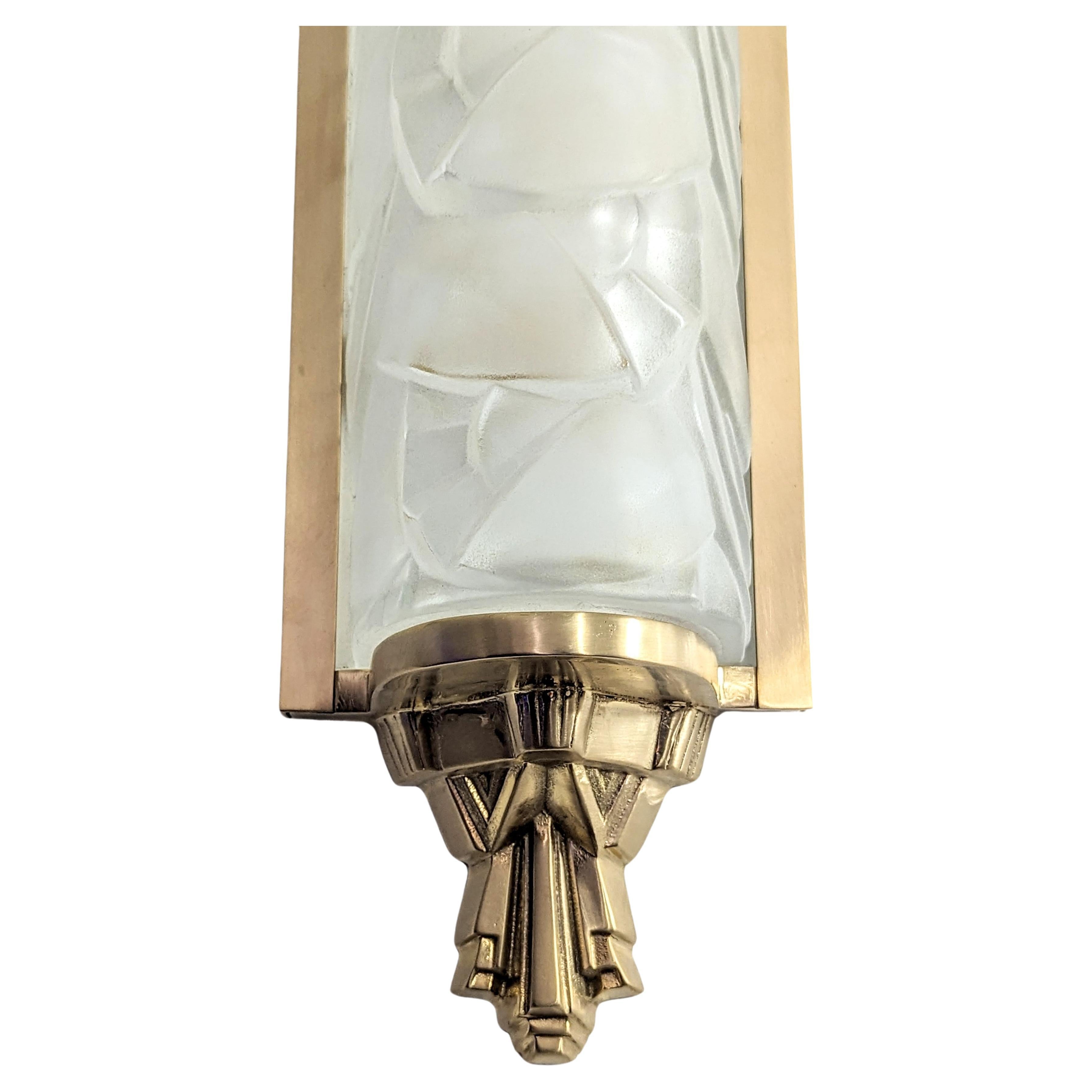20th Century Pair of French Art Deco Wall Sconces Signed by Degue For Sale
