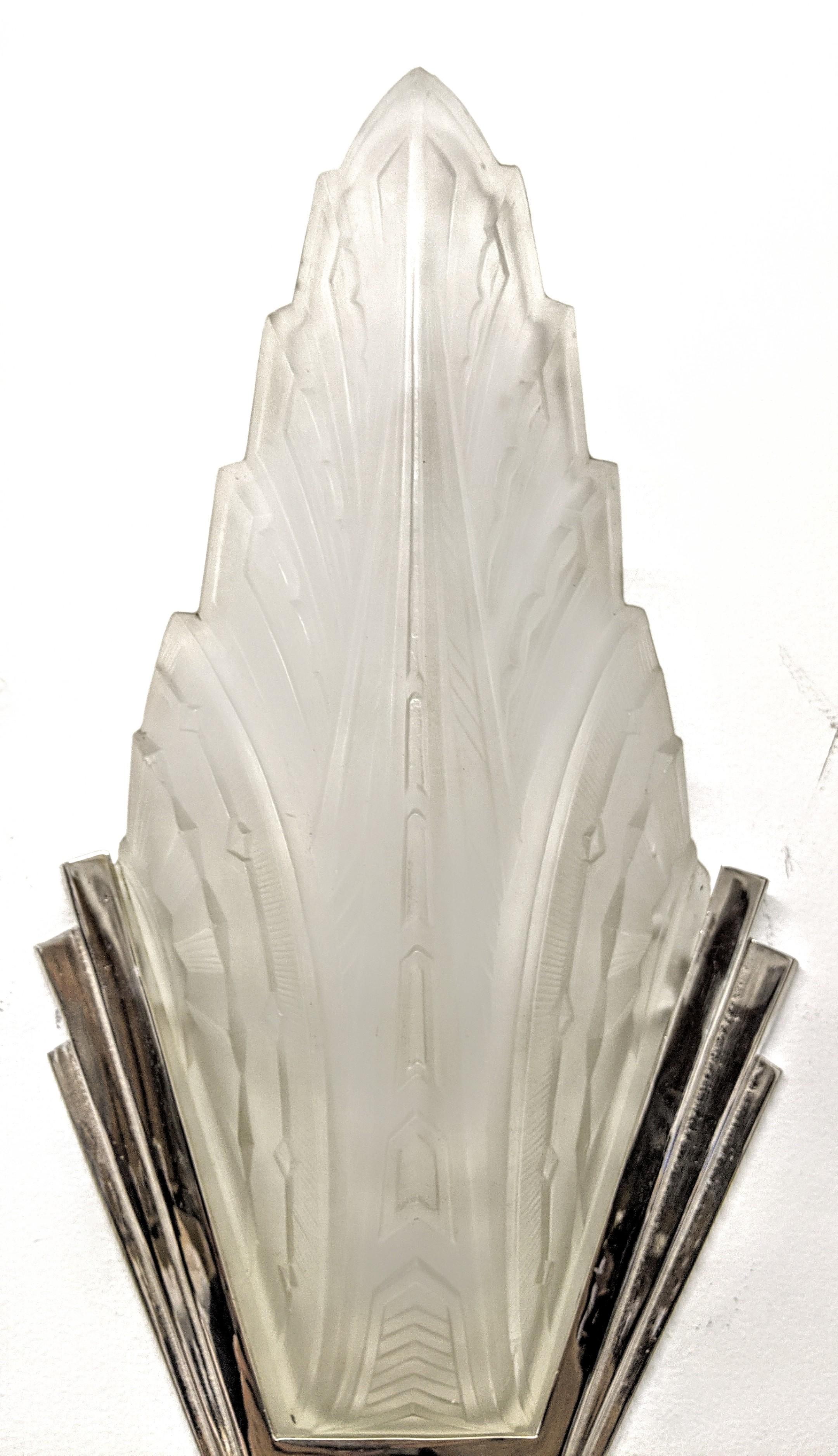 20th Century Pair of French Art Deco Wall Sconces Signed by Hanots (two pair available) For Sale