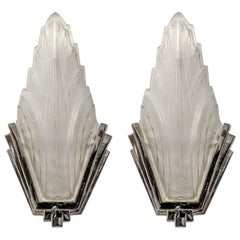 Pair of French Art Deco Wall Sconces Signed by Hanots (two pair available)