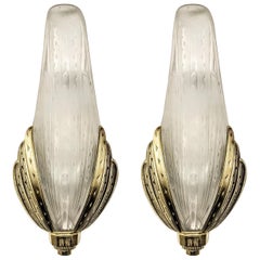 Vintage Pair of French Art Deco Wall Sconces Signed by Hanots