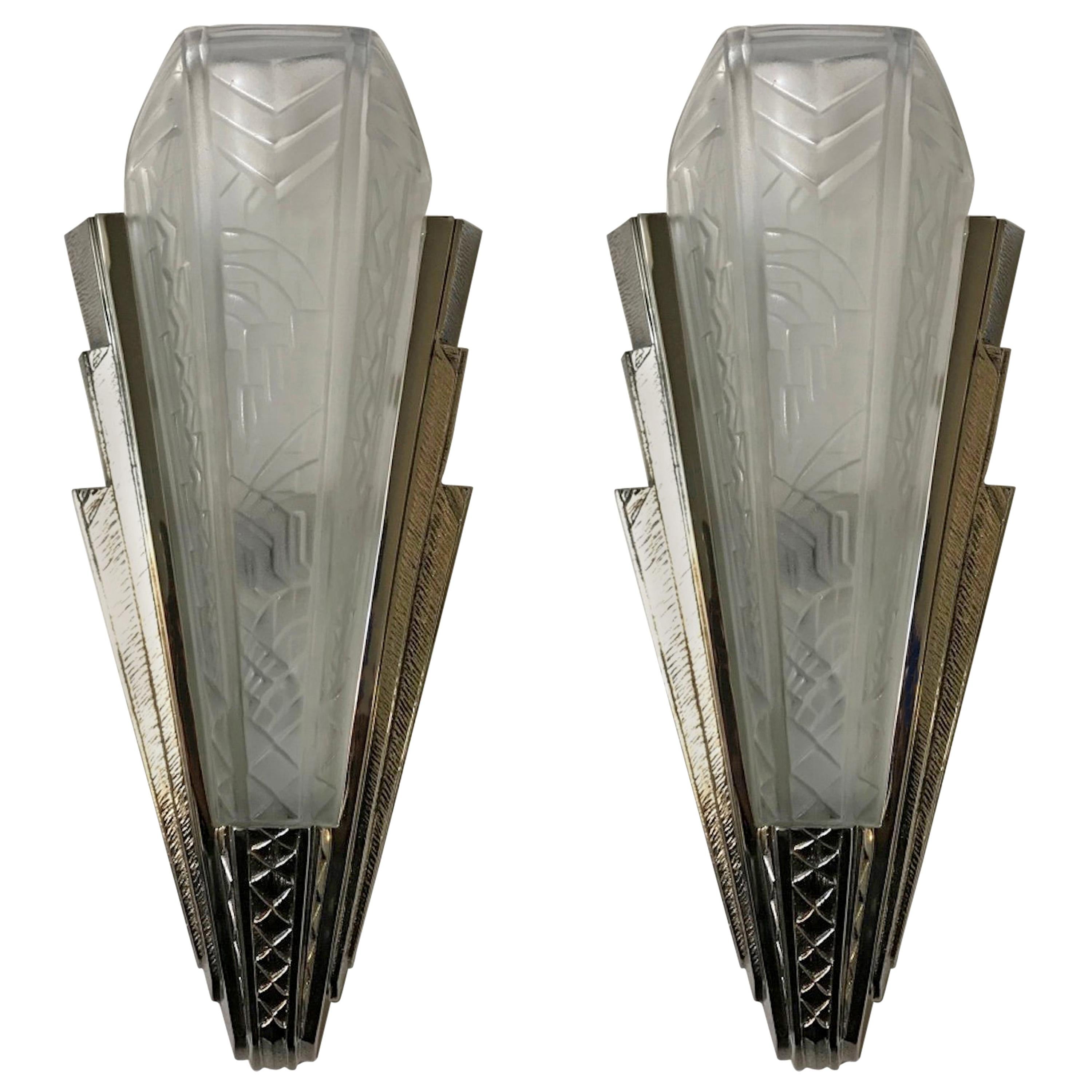 Pair of French Art Deco Wall Sconces Signed by P. Maynadier