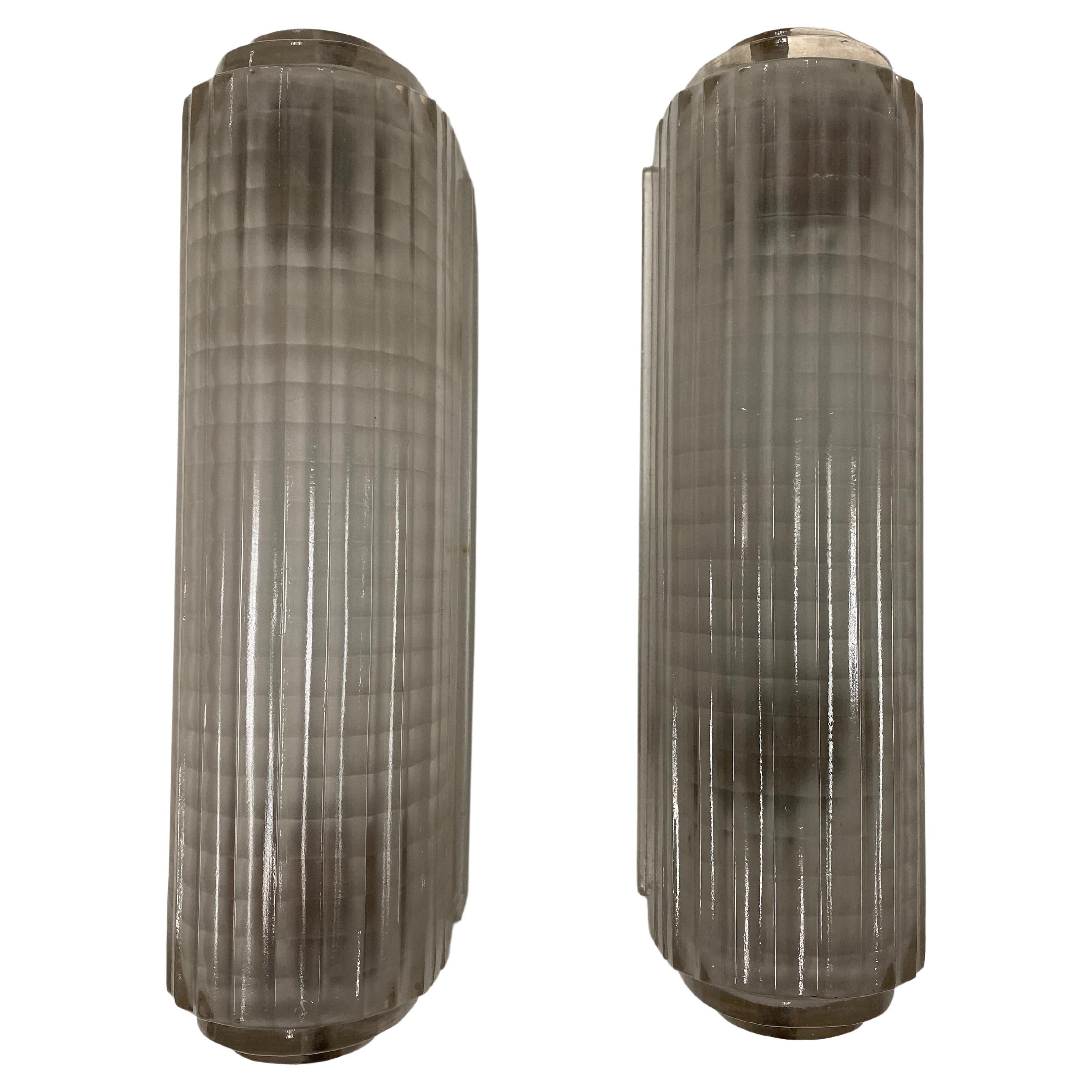 Pair of French Art Deco Wall Sconces Signed by Sabino For Sale