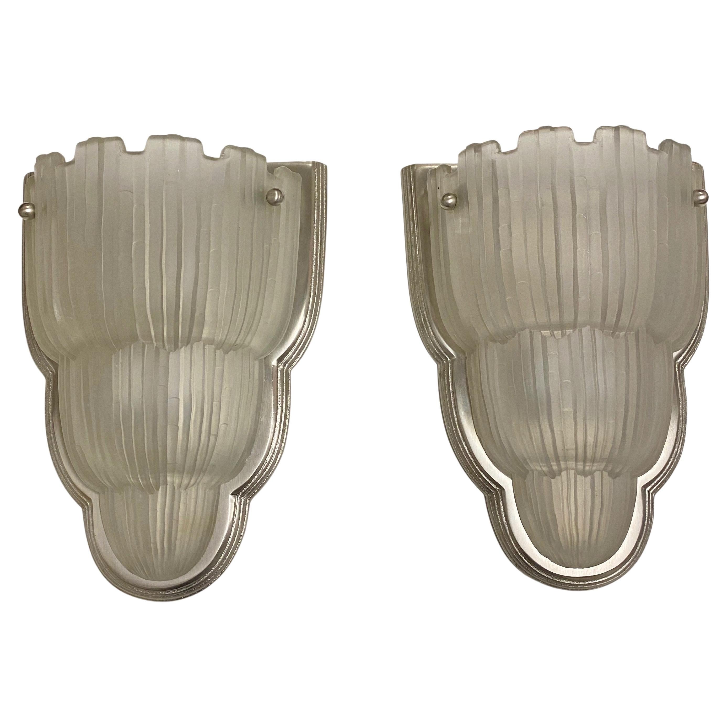 Pair of French Art Deco Wall Sconces Signed by Sabino