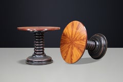 Pair of French Art Deco Walnut and Patinated Gueridon Side Tables, 1930s