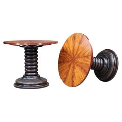 Pair of French Art Deco Walnut and Patinated Gueridon Side Tables, 1930s