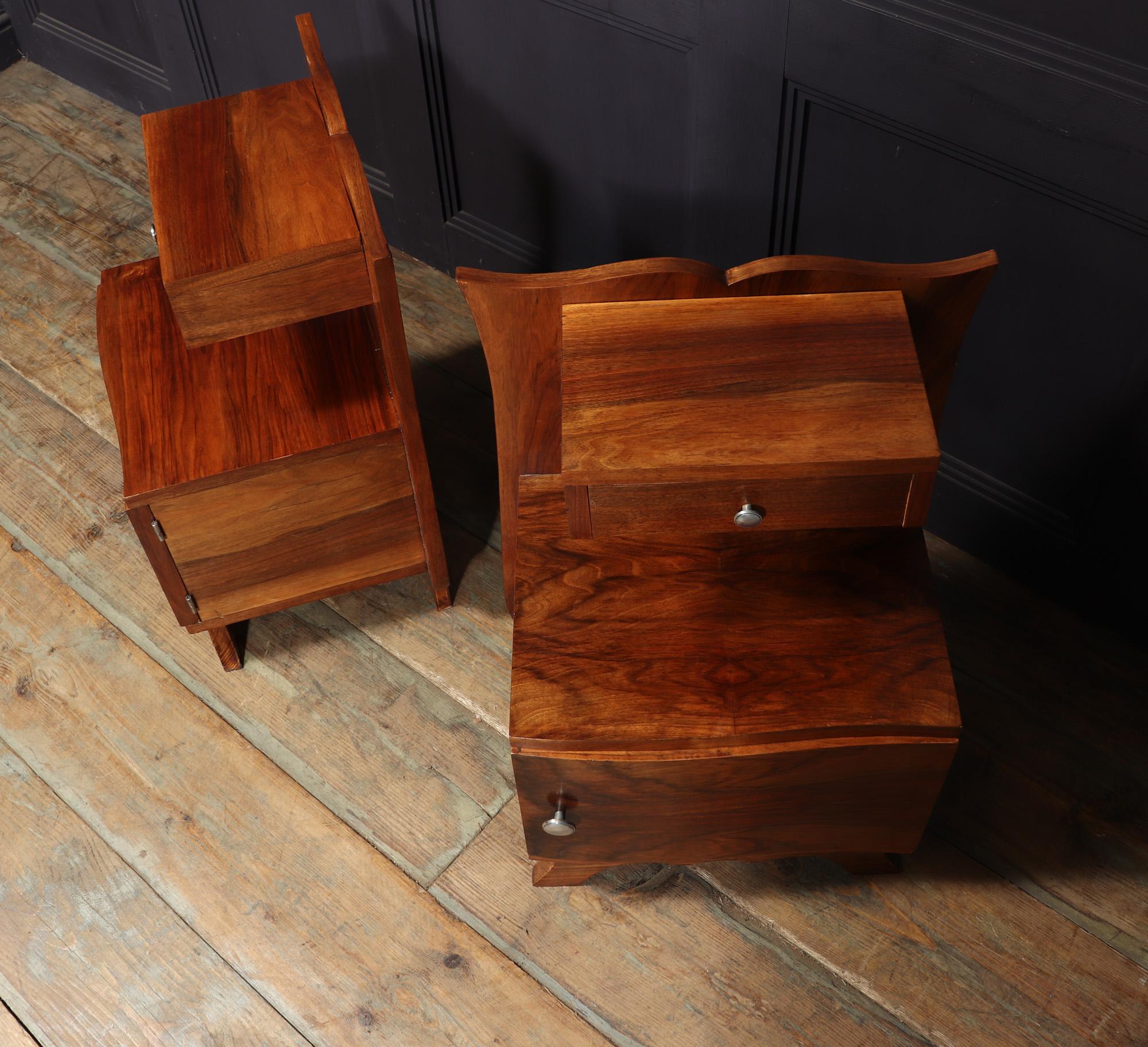 Pair of French Art Deco Walnut Bedside Cabinets For Sale 8
