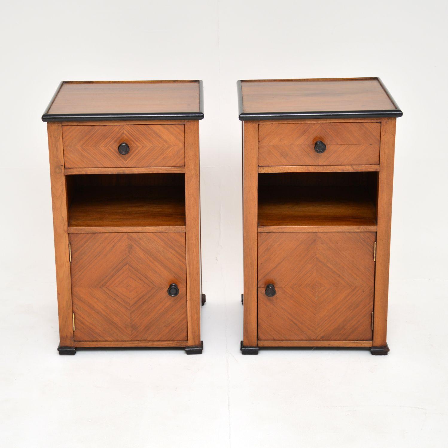 A lovely pair of original Art Deco period bedside cabinets in walnut. These were made in France, they date from the 1920-1930’s.

The quality is fantastic, these are beautifully made and are of lovely proportions. The walnut is inlaid in a