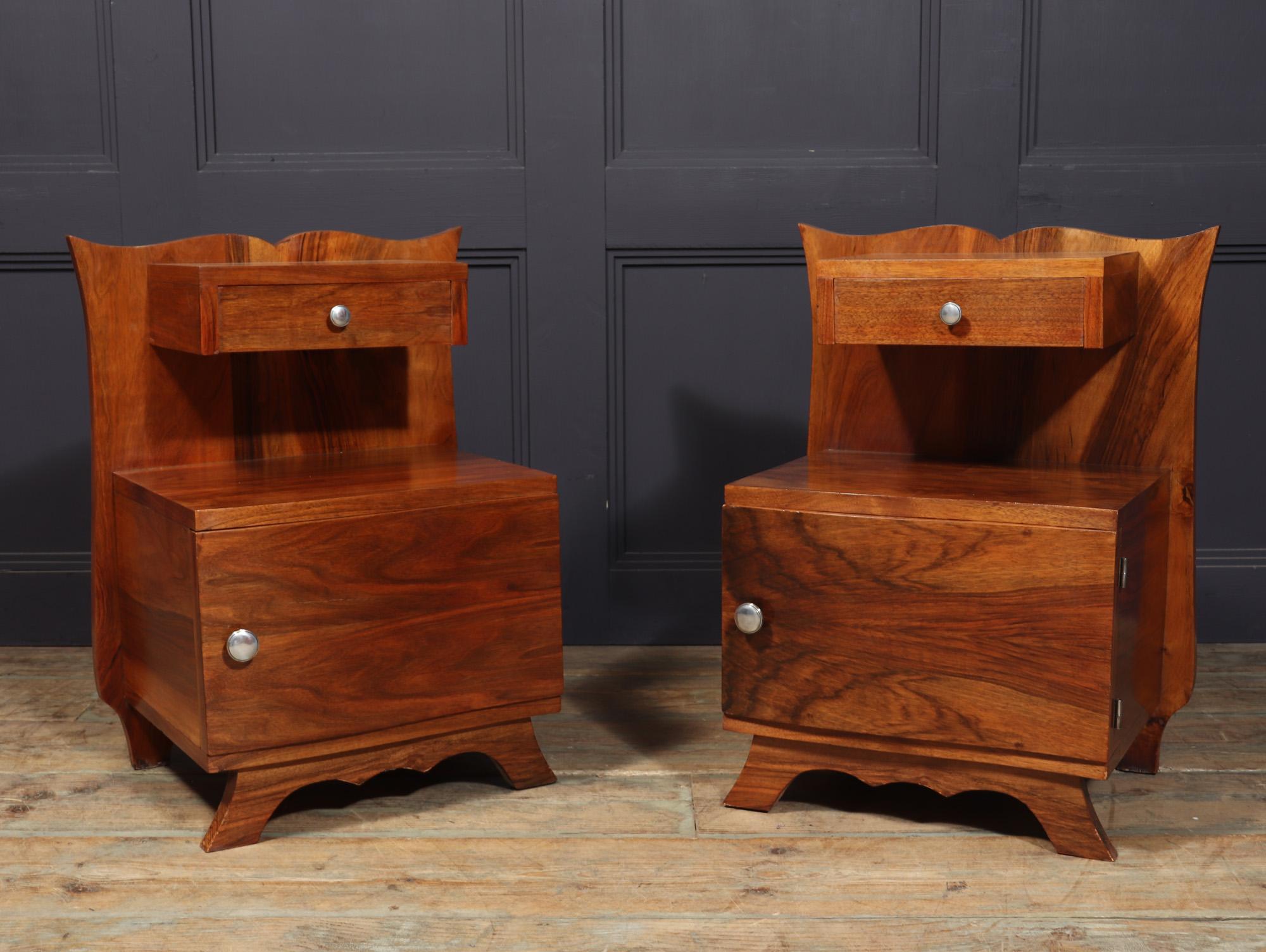 Mid-20th Century Pair of French Art Deco Walnut Bedside Cabinets For Sale
