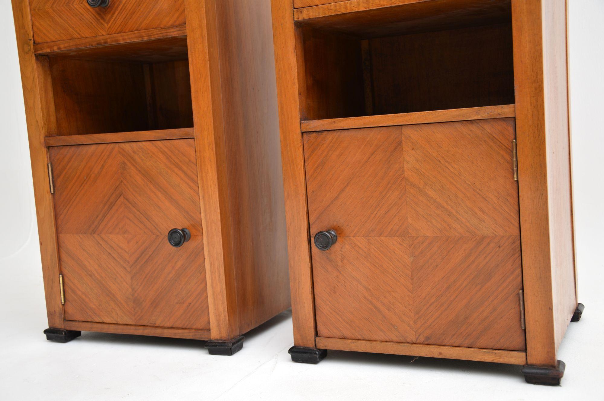 Pair of French Art Deco Walnut Bedside Cabinets 1