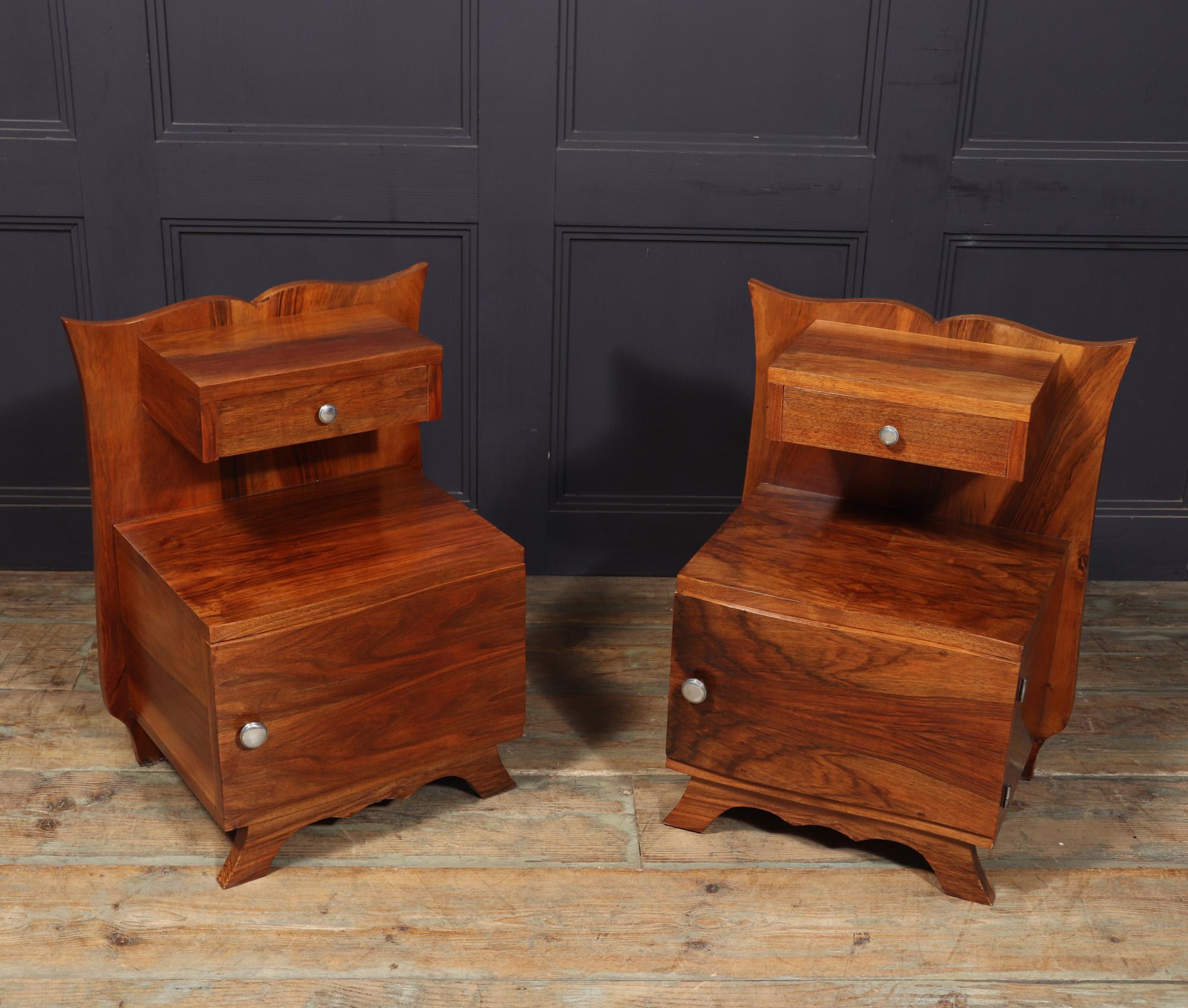 Pair of French Art Deco Walnut Bedside Cabinets For Sale 1