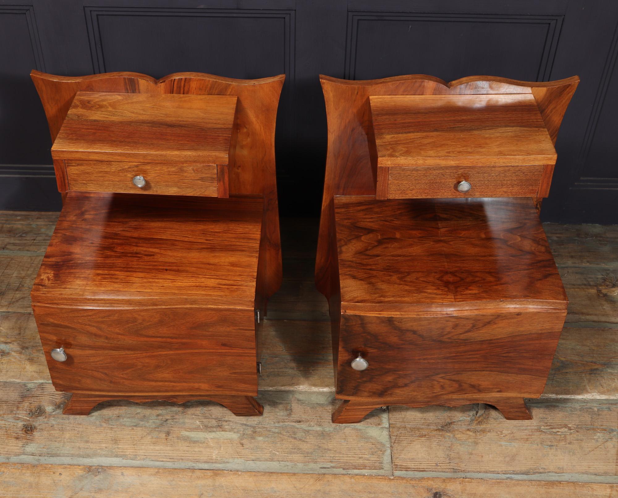 Pair of French Art Deco Walnut Bedside Cabinets For Sale 2