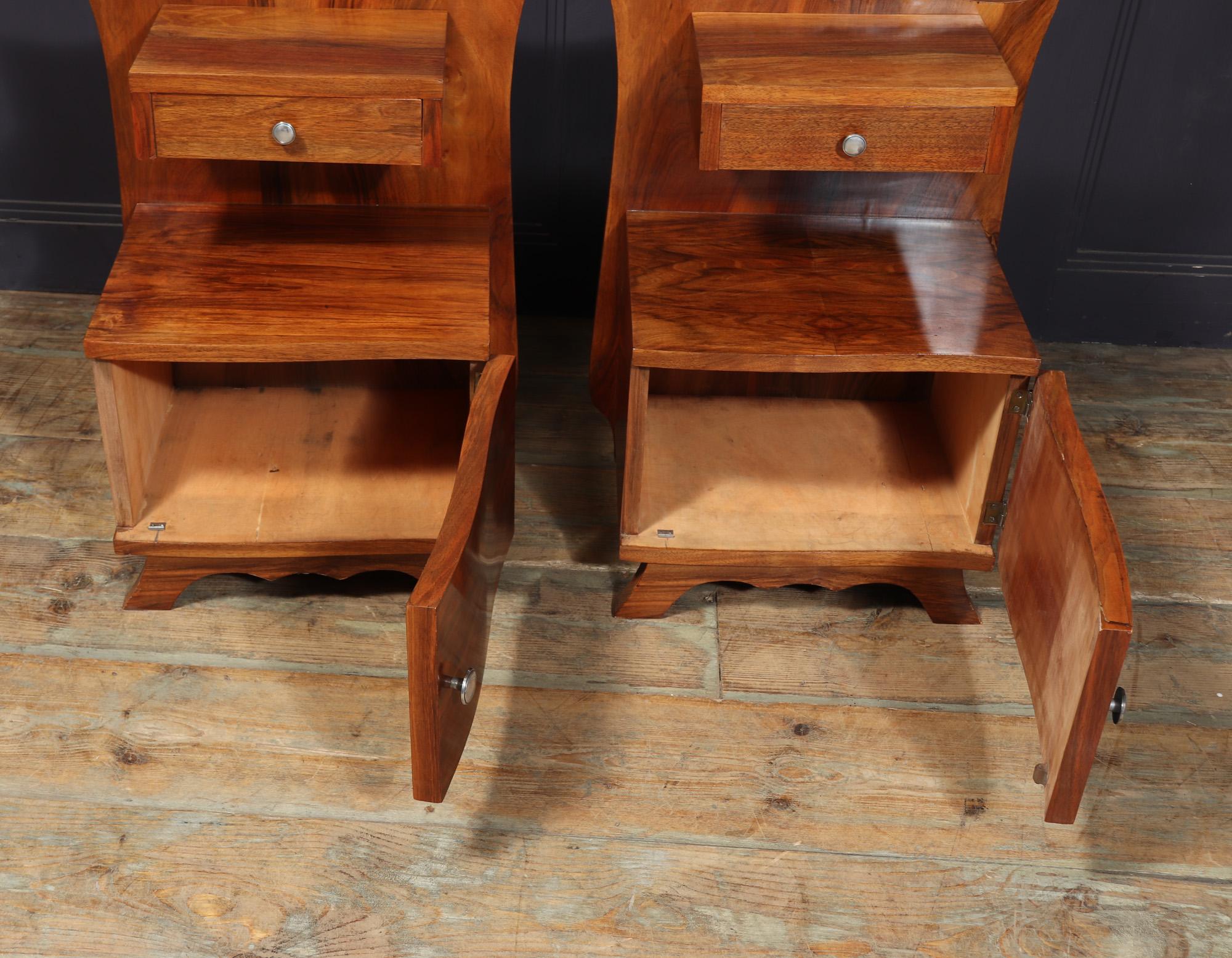 Pair of French Art Deco Walnut Bedside Cabinets For Sale 3