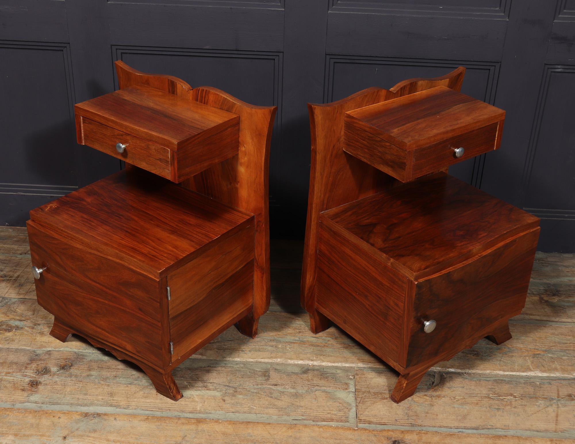 Pair of French Art Deco Walnut Bedside Cabinets For Sale 5