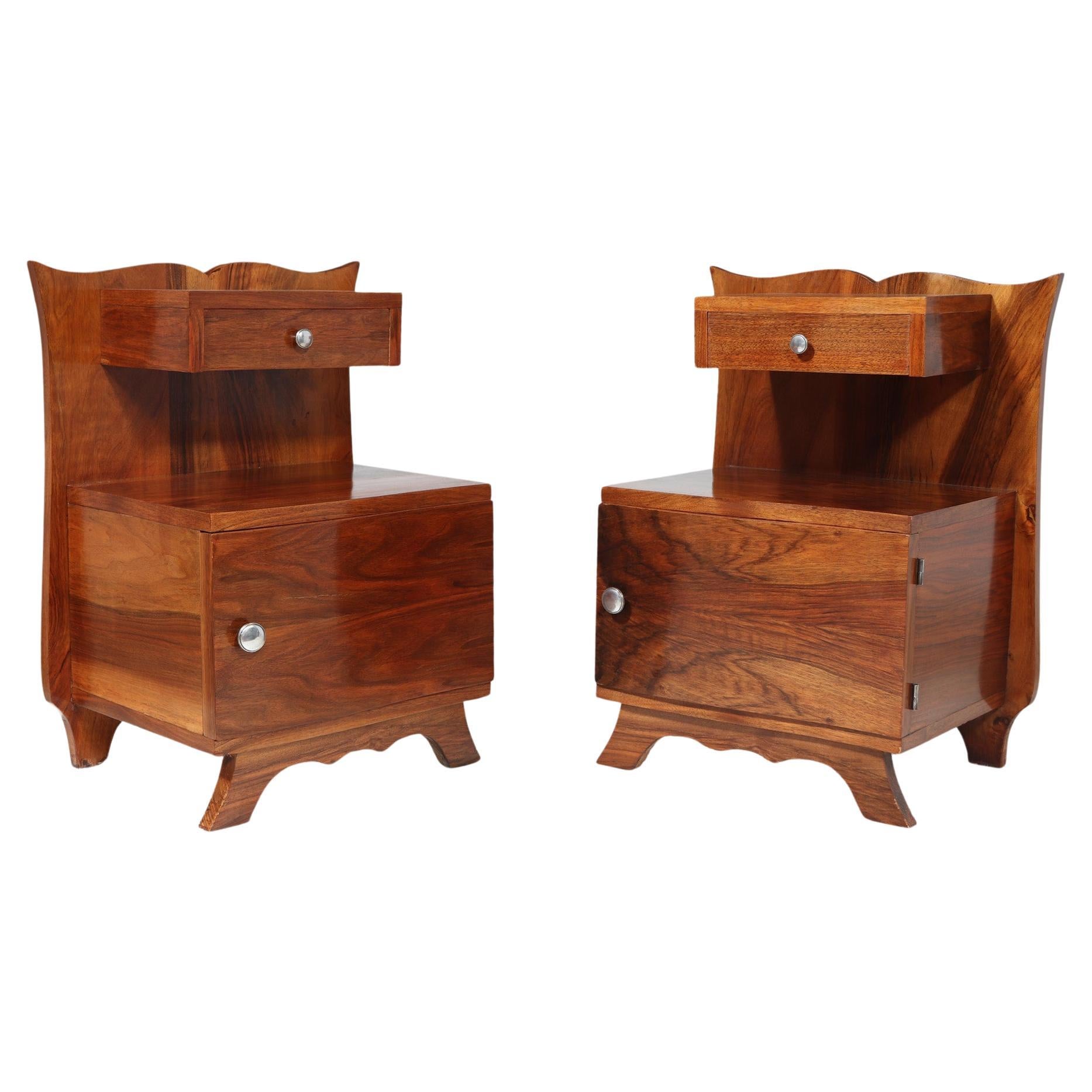 Pair of French Art Deco Walnut Bedside Cabinets For Sale