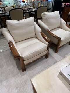 Pair of French Art Deco Walnut Lounge Chairs in the Style of Pierre Chareau