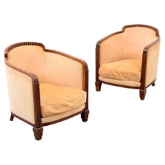 Vintage Pair of French Art Deco Walnut Tub Chairs