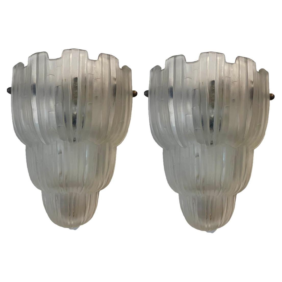 Pair of French Art Deco "Waterfall" Sconces Signed by Sabino, Circa 1930 For Sale