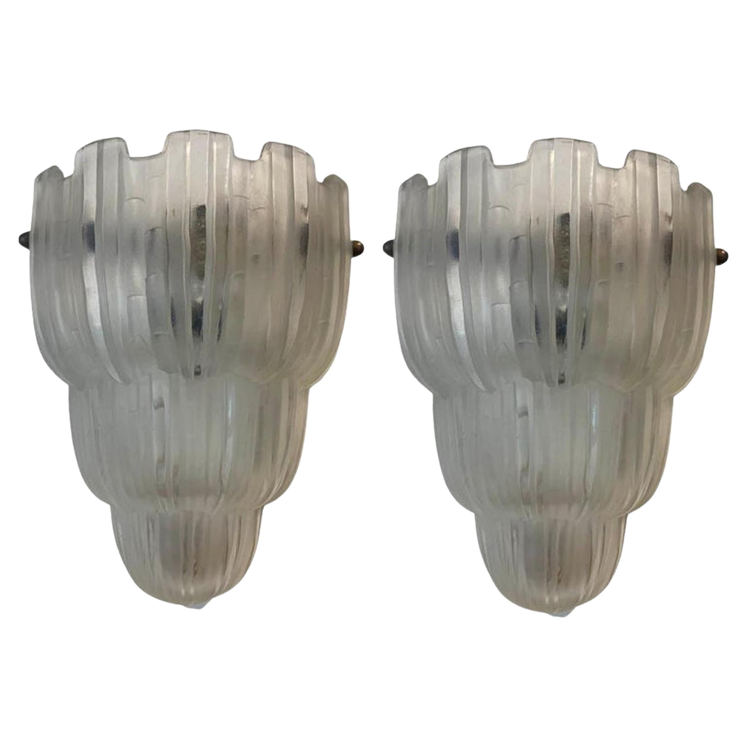 Pair of French Art Deco "Waterfall" Sconces Signed by Sabino, Circa 1930