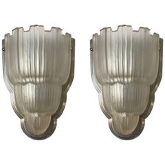 Pair of French Art Deco "Waterfall" Sconces Signed by Sabino