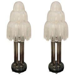 Pair of French Art Deco "Waterfall" Table Lamps Signed by Sabino