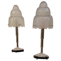 Pair of French Art Deco "Waterfall" Table Lamps Signed by Sabino