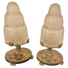 Pair of French Art Deco "Waterfall" Table Lamps Signed by Sabino
