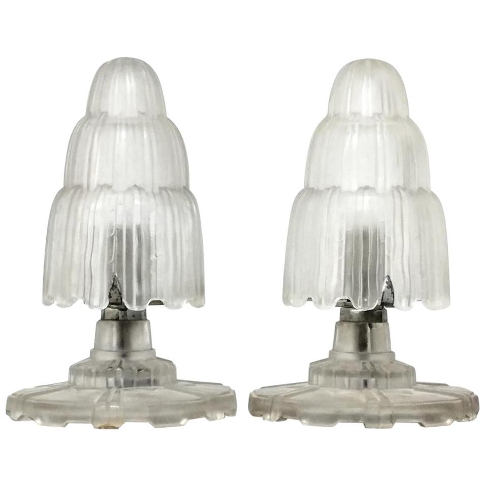 Pair of French Art Deco Waterfall Table Lamps Singed by Sabino