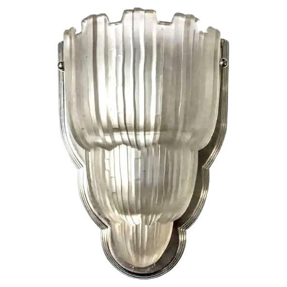 Pair of French Art Deco Waterfall Wall Sconces Signed by Sabino In Good Condition For Sale In Long Island City, NY
