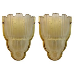 Pair of French Art Deco Waterfall Wall Sconces Signed by Sabino