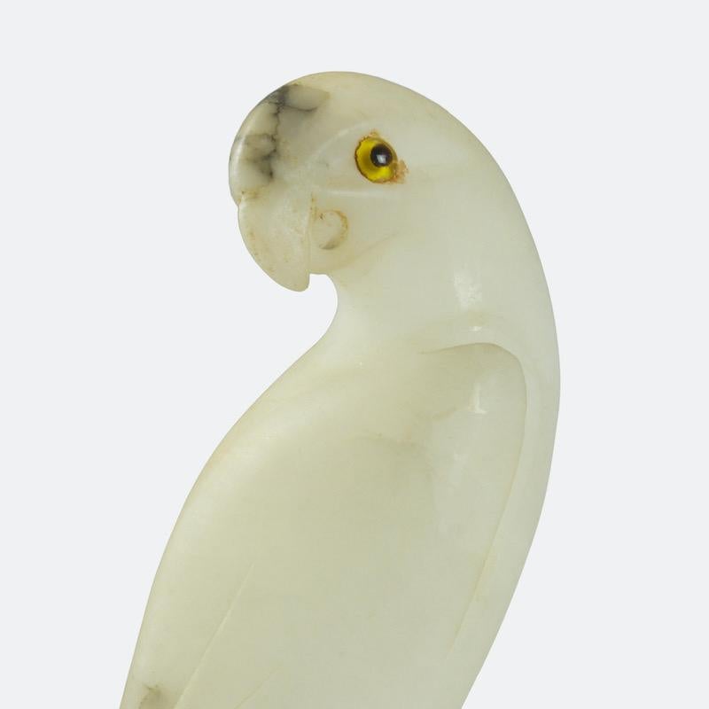 Pair of French Art Deco White Alabaster Parakeets 5