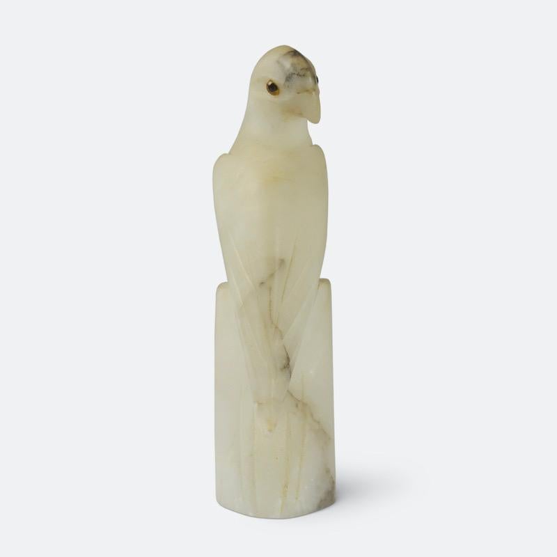 Pair of French Art Deco White Alabaster Parakeets 6