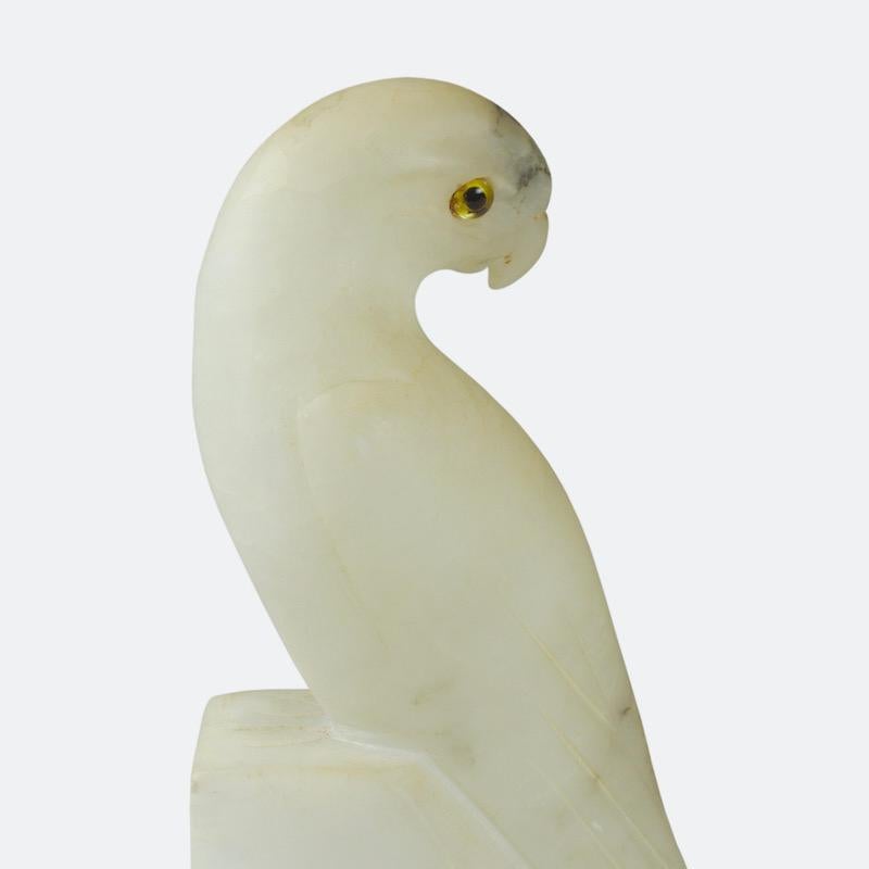 Pair of French Art Deco White Alabaster Parakeets 3