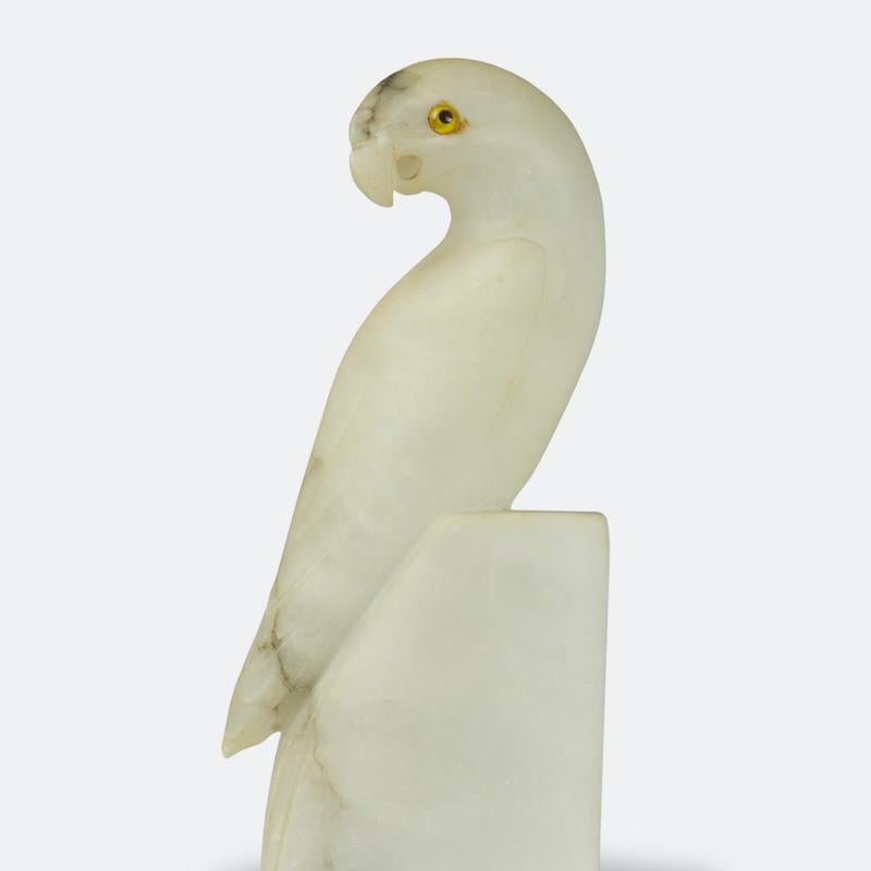 Pair of French Art Deco White Alabaster Parakeets 4