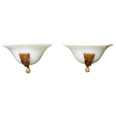 Pair of French Art Deco White Alabaster Wall Sconces, 1930s