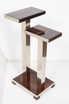 Pair of French Art Deco Wood and Nickeled Bronze Tables Attributed to A. Ducaroy