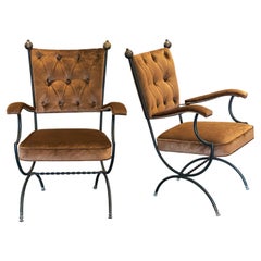 Pair of French Art Deco Wrought Iron Armchairs