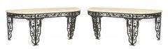 Pair of French Art Moderne Iron and Marble Console Tables