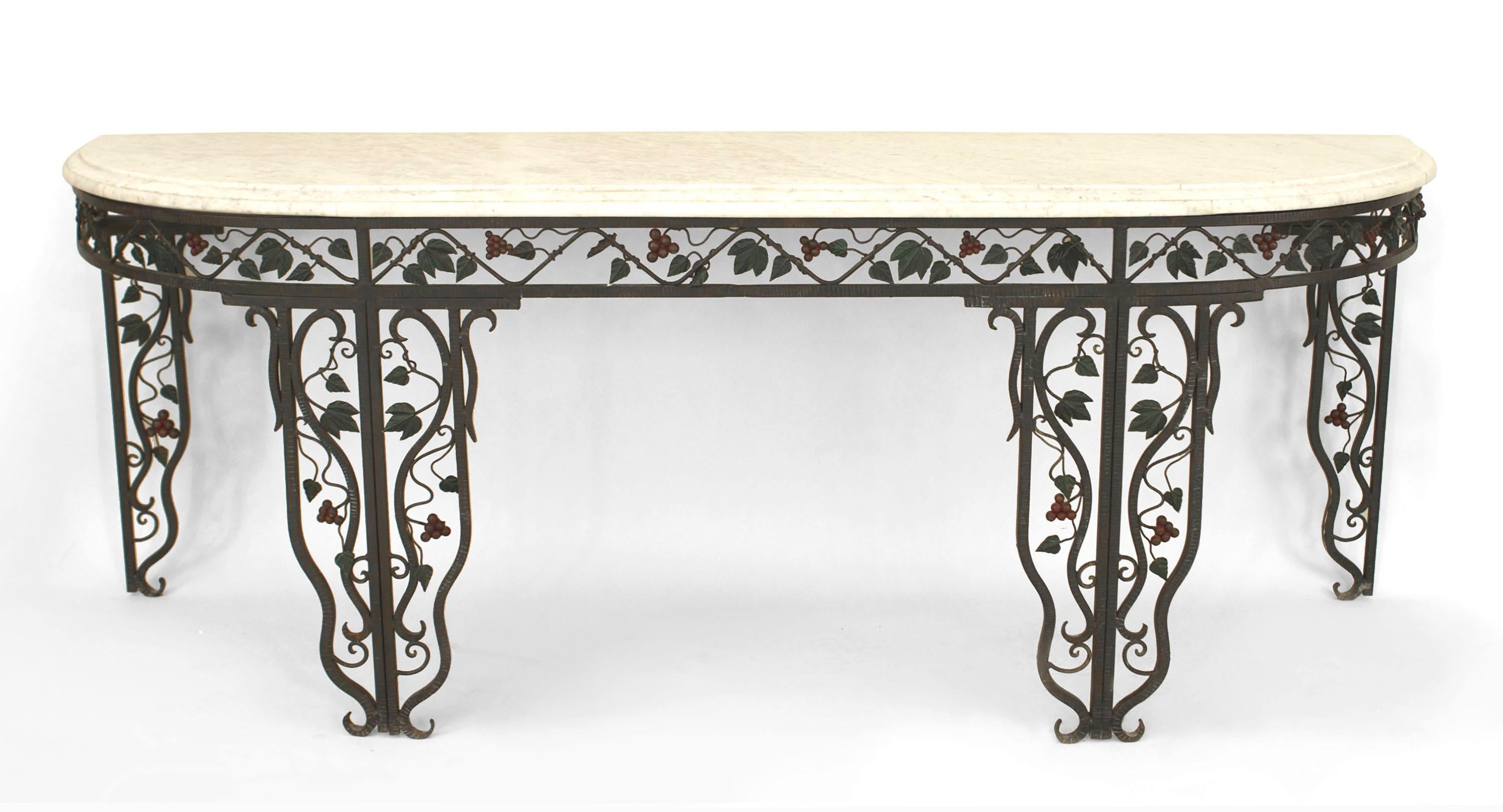 Pair of French Art Moderne Iron and Marble Console Tables In Good Condition For Sale In New York, NY