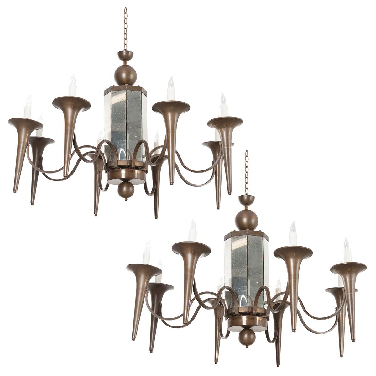 Pair of French Art Moderne Chandeliers