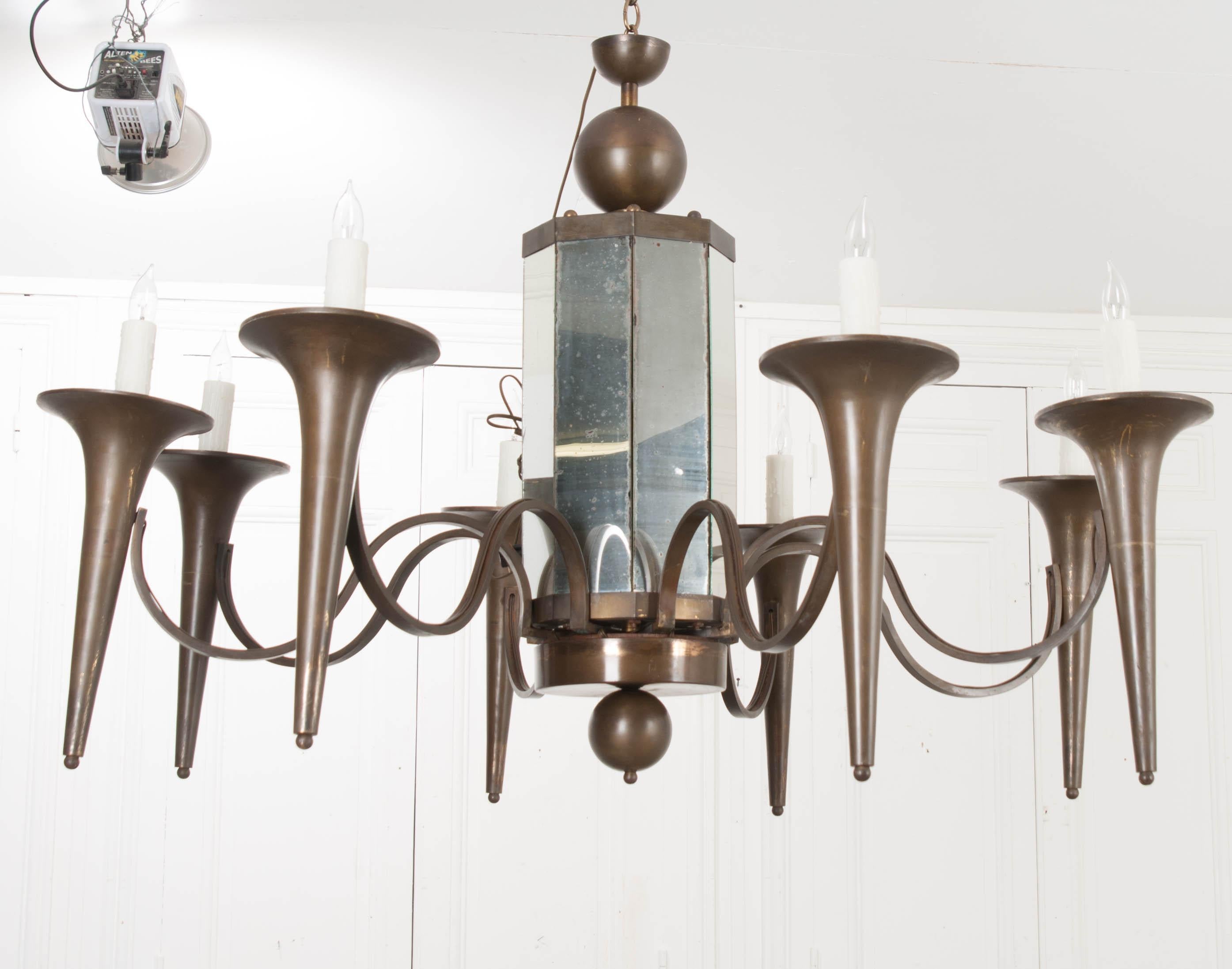 Mid-20th Century Pair of French Art Moderne Chandeliers