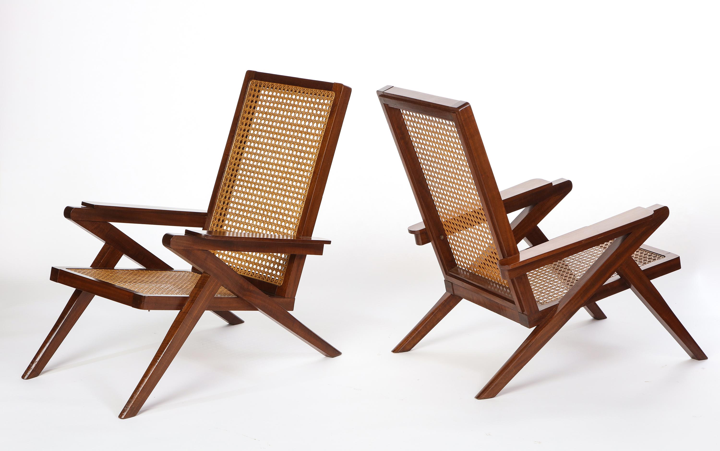 Pair of French 'Art Moderne' Mahogany and Caned Armchairs, 20th Century 13