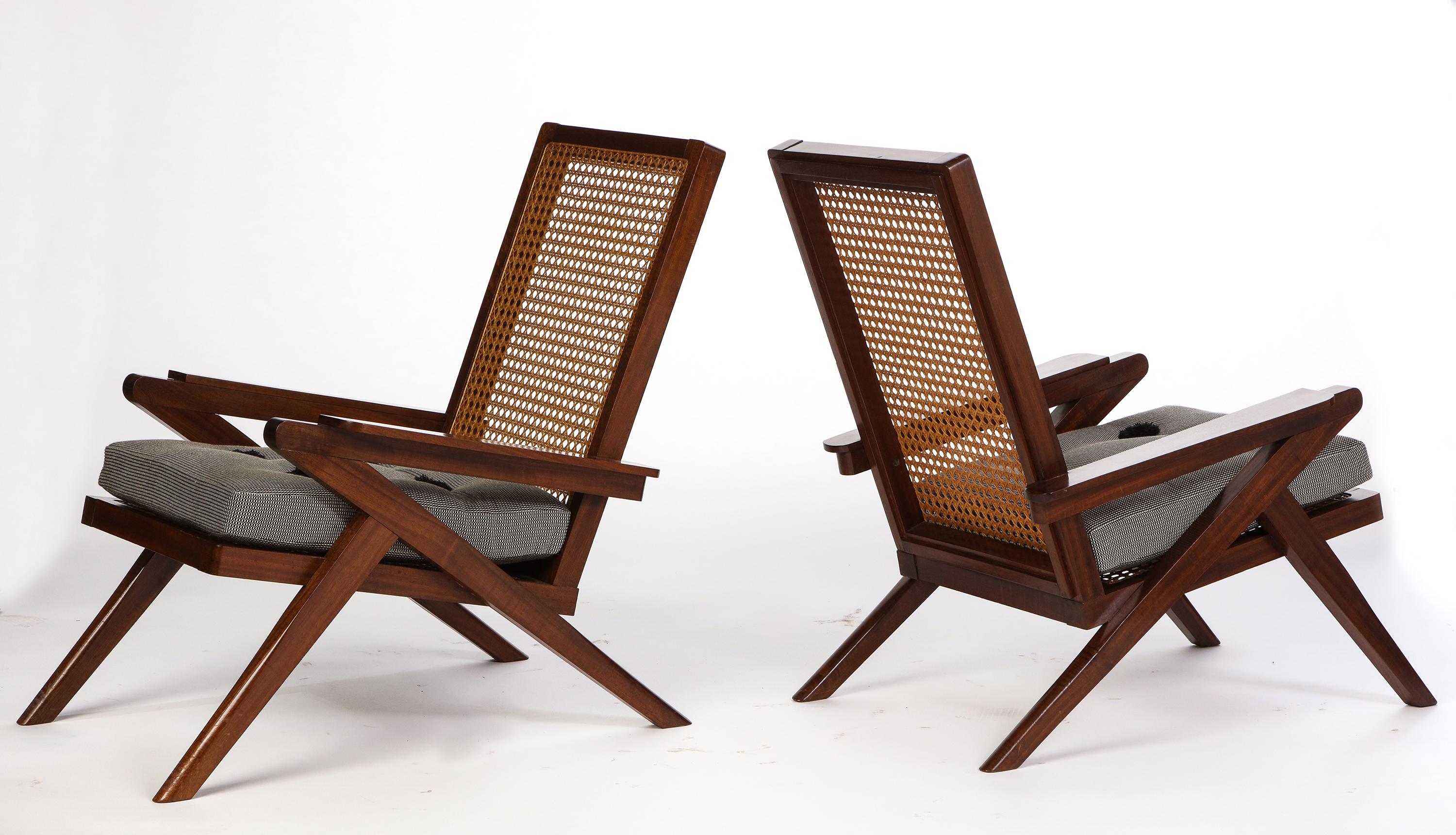 Pair of French 'Art Moderne' Mahogany and Caned Armchairs, 20th Century 1