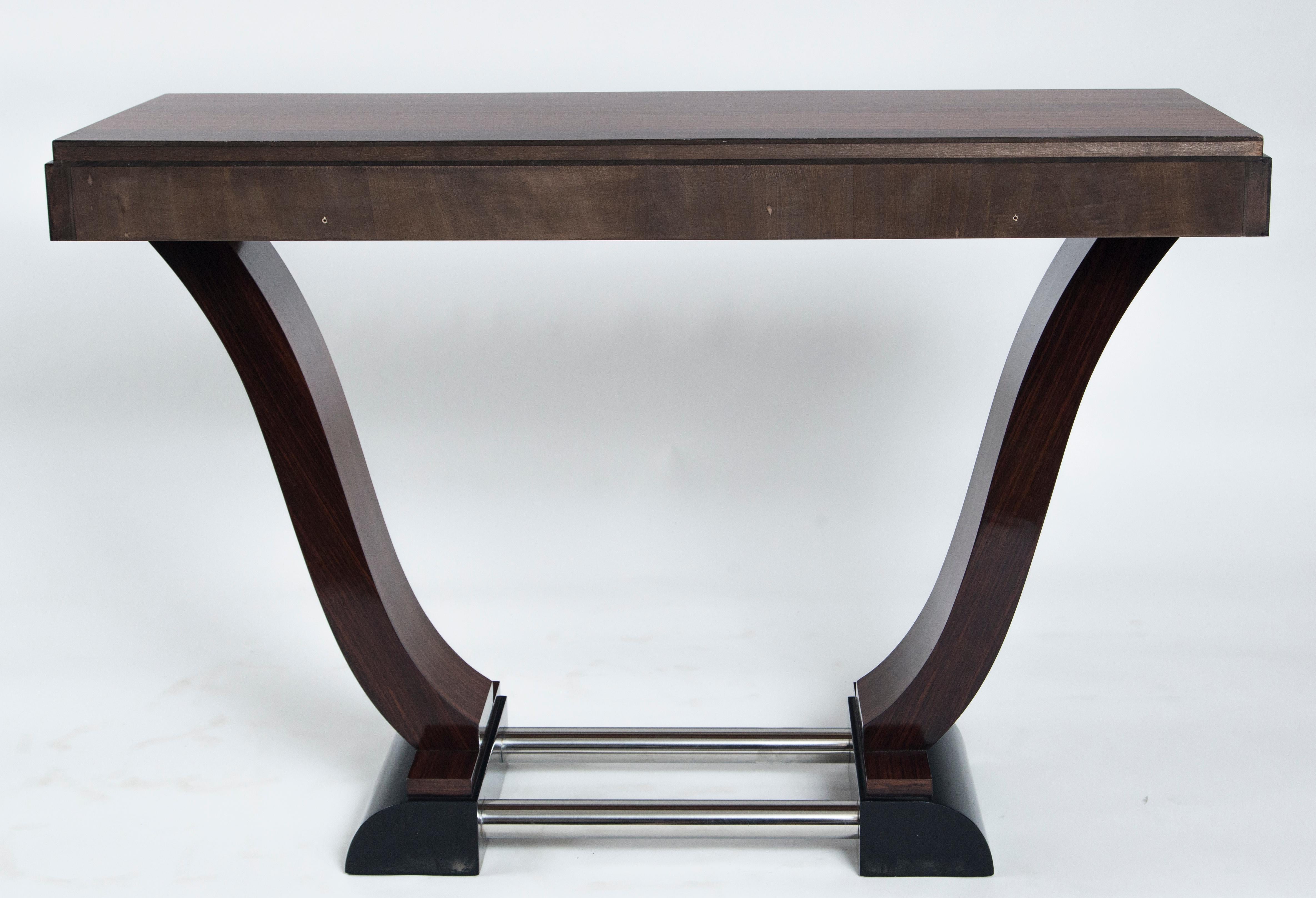 Art Deco Pair of French Modernist Rosewood Console Tables