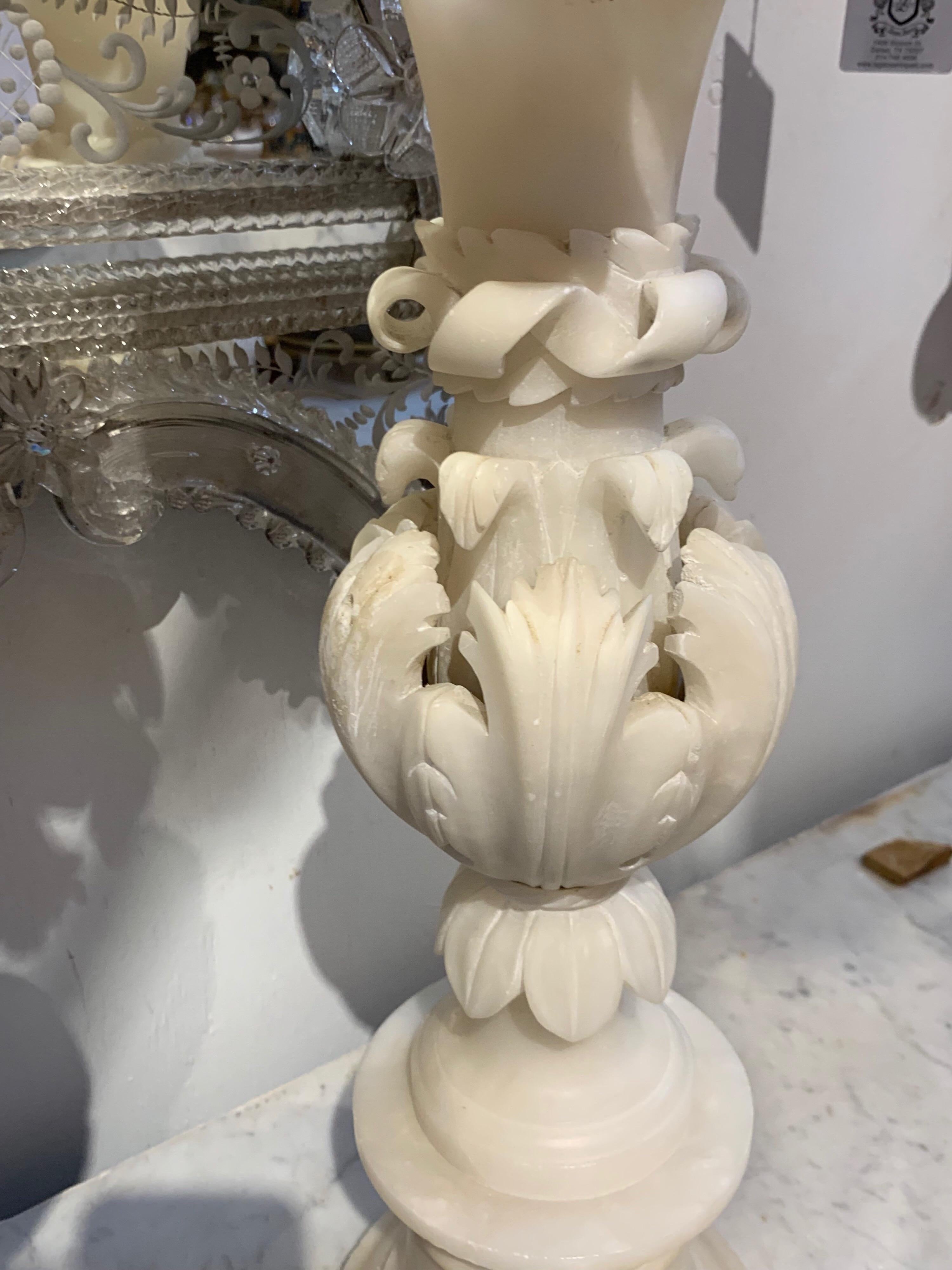 Pair of French Art Nouveau Alabaster Vases 1