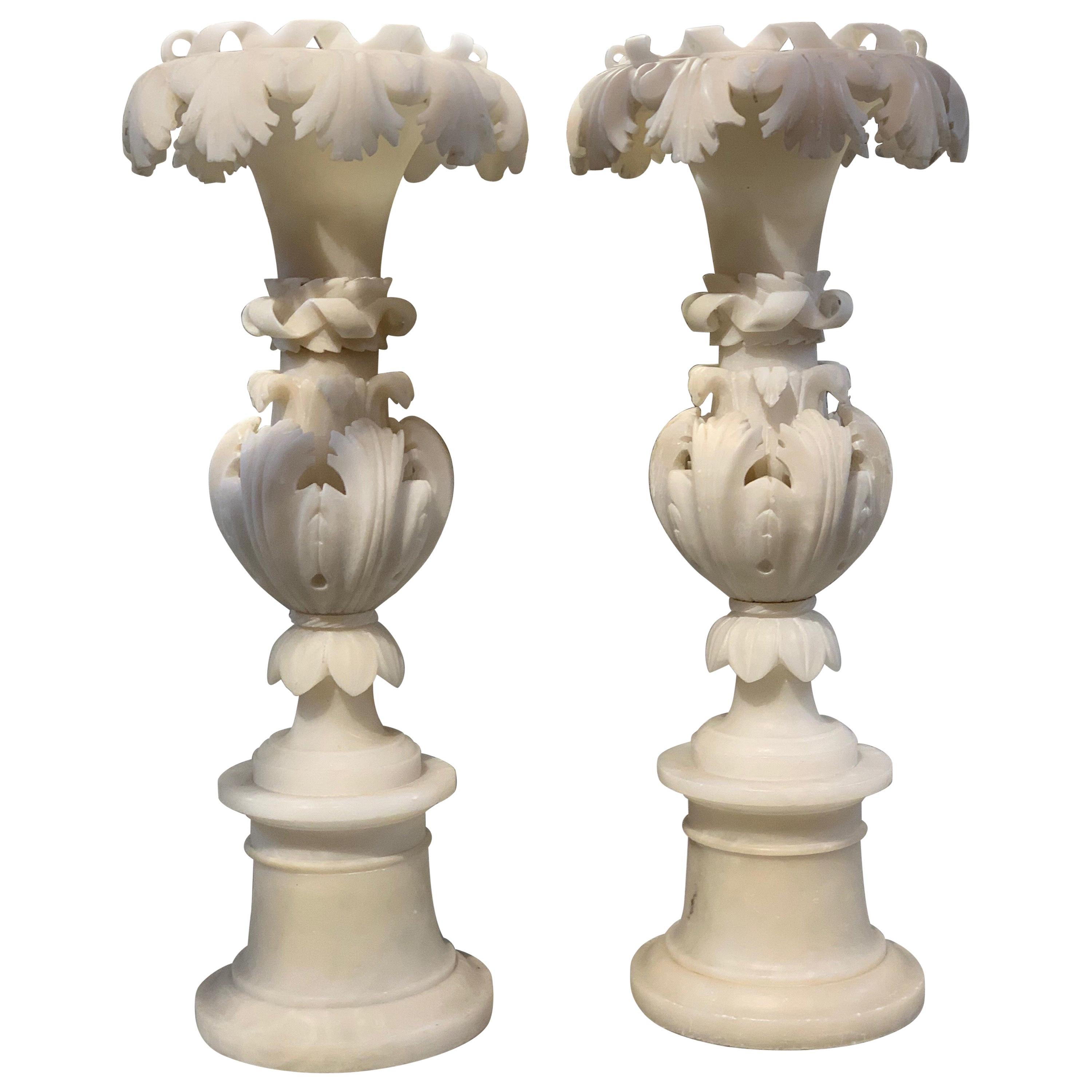 Pair of French Art Nouveau Alabaster Vases